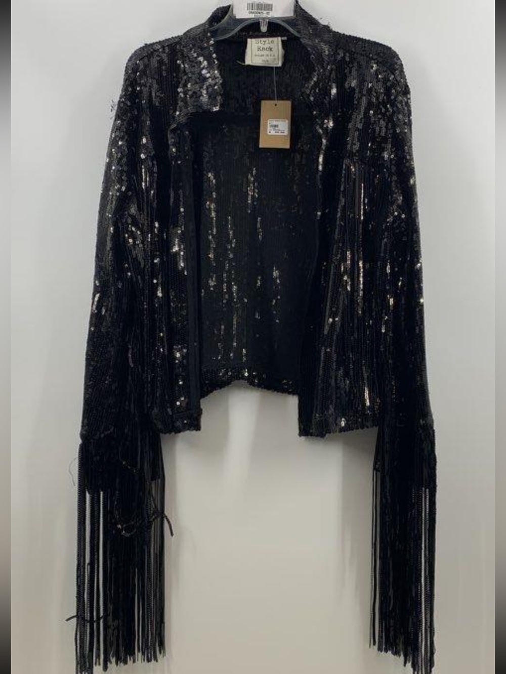 Style Rack Women's Black Sequin Fringe Open Cardigan